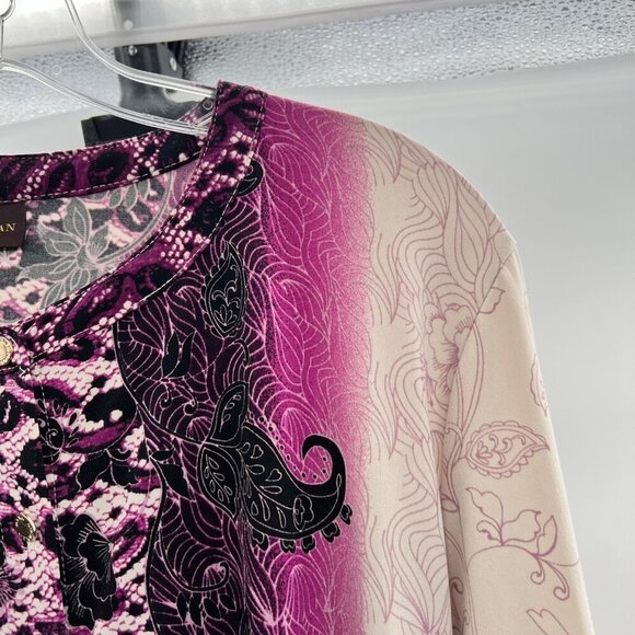 Dana Buchman Women's Floral Button Up Top Long Roll Tab Sleeve Size Medium - Picture 4 of 9